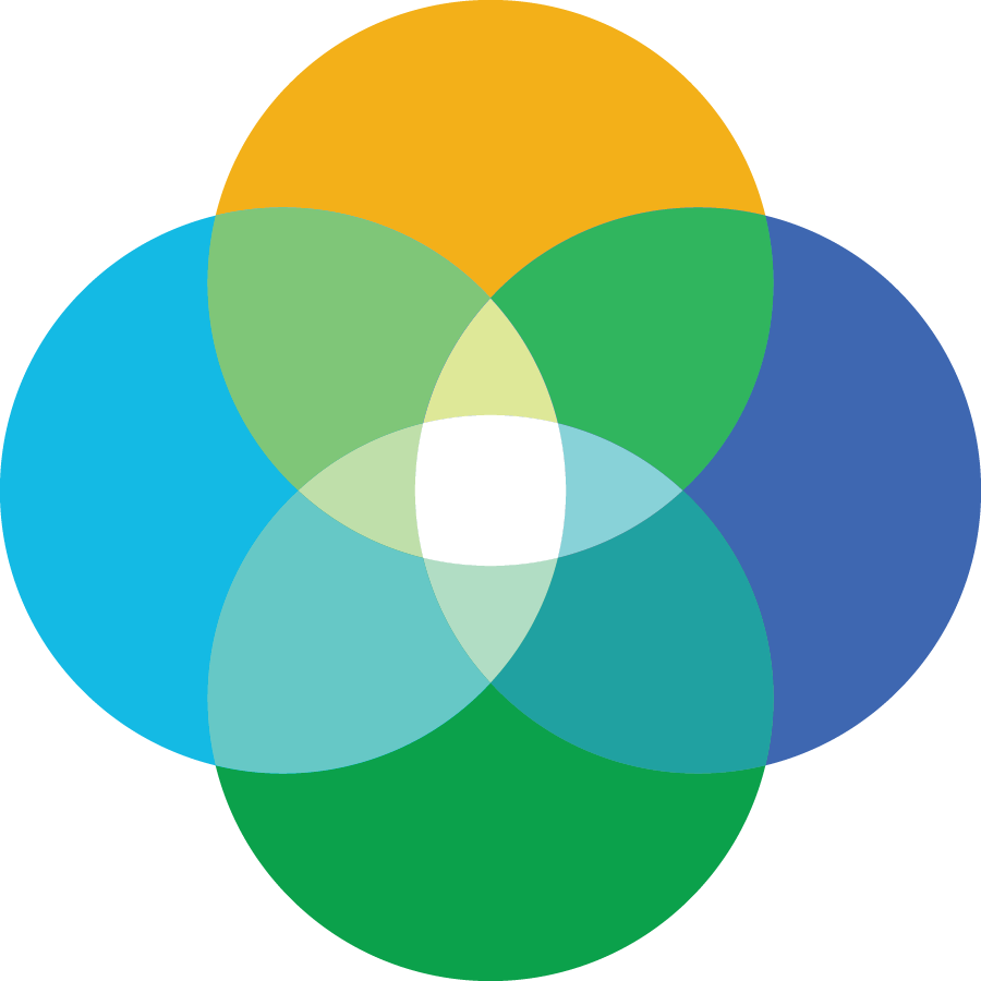 Four colored circles, the same described in the first logo image.